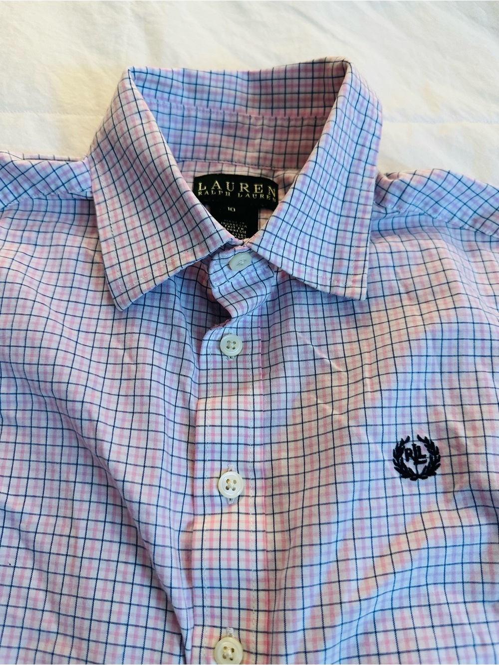 Lauren Ralph Lauren Pink and Blue Check Button-Down Shirt